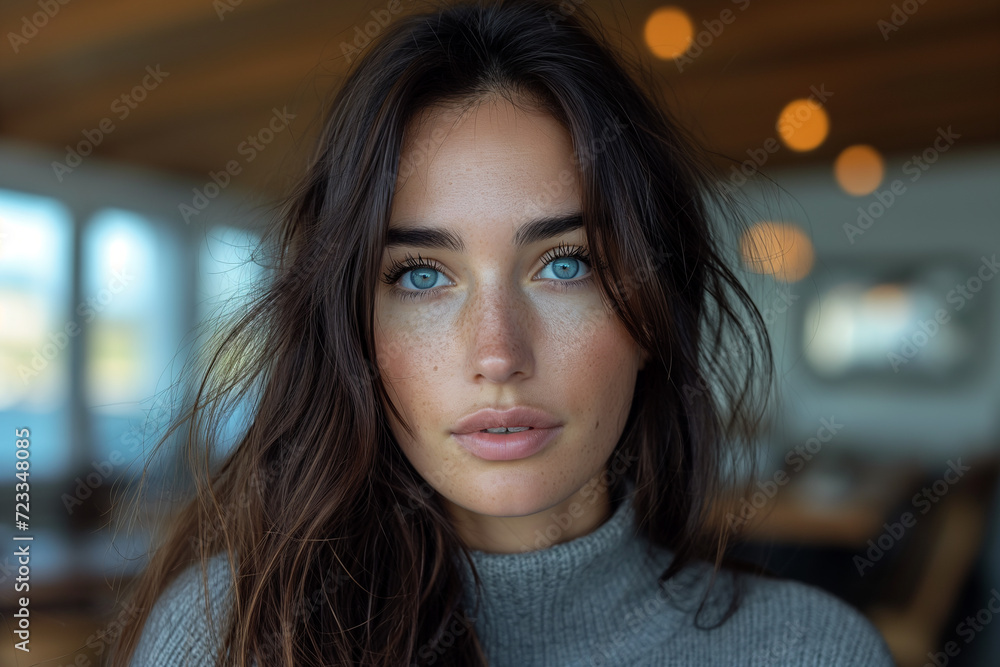 Serene Beauty with Mesmerizing Blue Eyes Serene Beauty with Mesmerizing Blue Eyes