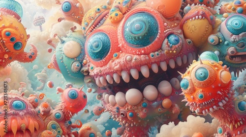 Fractal illustration of a monster with many eyes