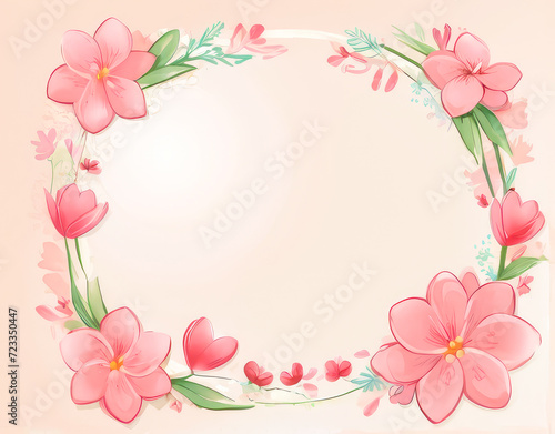 Watercolor floral illustration. Pink flowers and eucalyptus greenery border.