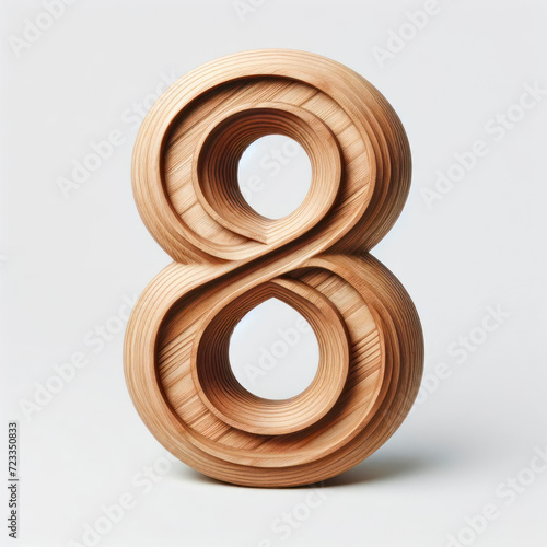 number 8 in a shape wood isolated on solid white background. ai generative