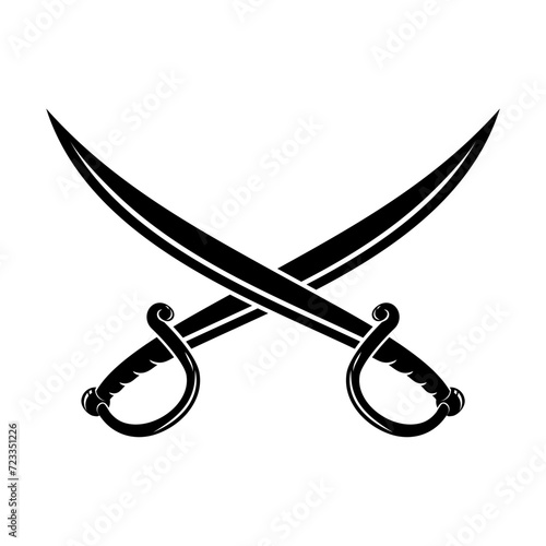 two crossed swords. Striking Dual Swords Vector, Monochrome Elegance in Crossed Blades