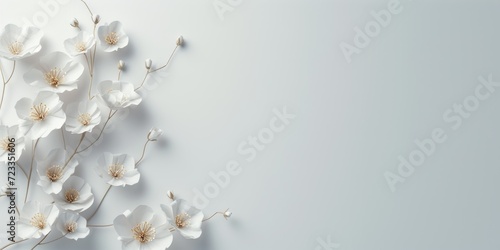 pure white background with small flowers on the side. A place for your text.