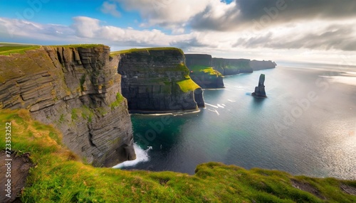 the cliffs of moher irelands most visited natural tourist attraction are sea cliffs located at the southwestern edge of the burren region in county clare ireland photo
