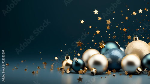 Luxurious Christmas balls on glowing bokeh background, Christmas and New Year minimalistic background © Derby