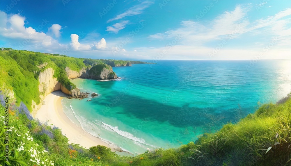 Fototapeta premium beach cliff viewing green sea
