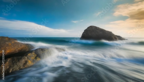 long exposure of sea wave with rock © Slainie
