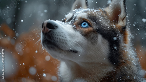 Verspielte Neugier: Ein Husky entdeckt die Winterwunderwelt photo