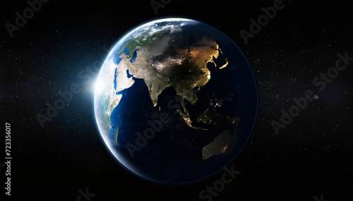 sphere of earth planet at night isolated on dark black background surface of earth globe city lights on planet life of people solar system element elements of this image furnished by nasa