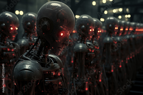 Roboter mit roten Augen, Darstellung von künstlicher Intelligenz und Robotik