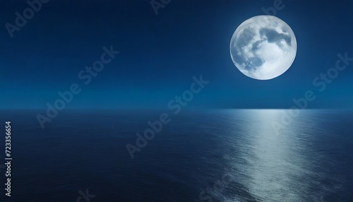 full moon rising over empty ocean at night with copy space © Slainie