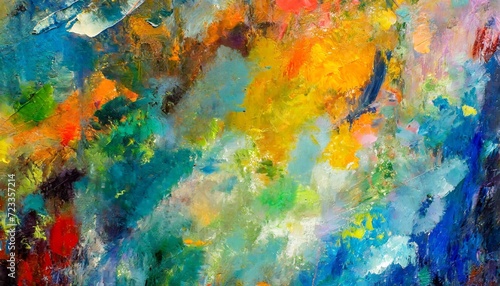 abstract colorful painting palette bright abstract painting similar to a child s drawing traces of paint and blotches scratched surface macro oil thick paint vintage art wallpaper © Slainie