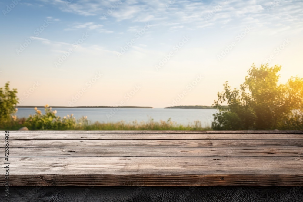 Fototapeta premium gray empty wooden table with summer in the background