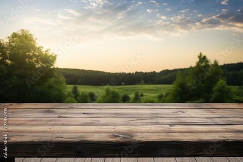 gray empty wooden table with summer in the background