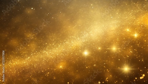 gleaming cosmos gold particles and shining stars dust in a futuristic glittering abstract background © Slainie