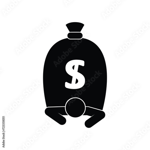 man crushed by a bag of money, sudden wealth illustration