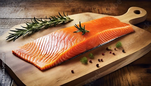 smoked salmon filet on wooden board