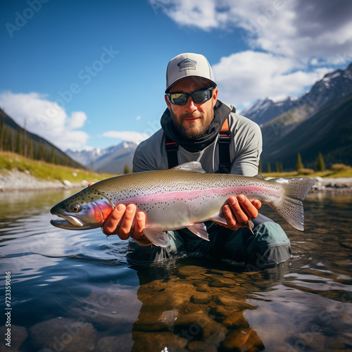 Angler with rainbow trout.