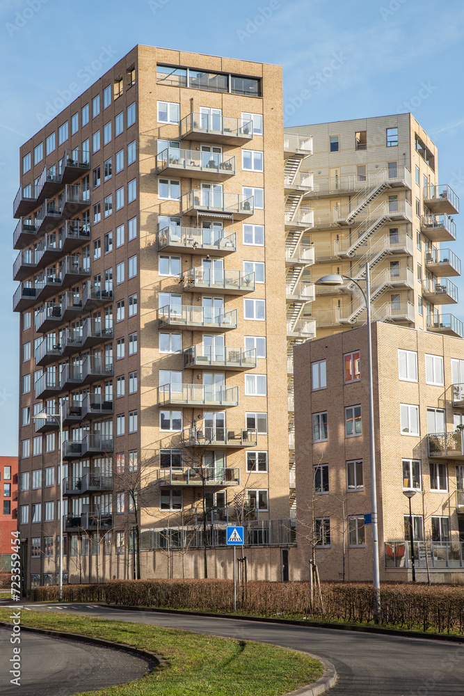 High residential tower block with balconies in Amersfoort. High residential tower block with balconies in Amersfoort.