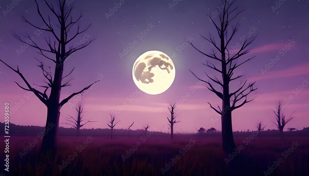 dark purple midnight twilight landscape with dead trees and a bright moon phone hd wallpaper ai generated