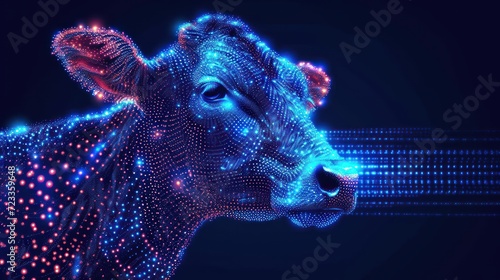  a close up of a cow with a lot of dots on it's face and it's head in the shape of a cow's head's head.