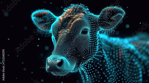  a close up of a cow's face with a lot of dots on the cow's face and a lot of dots on the cow's head.