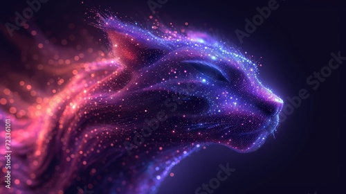  a close up of a cat's face with a lot of stars on the side of the cat's face and a blurry background of the cat's tail.