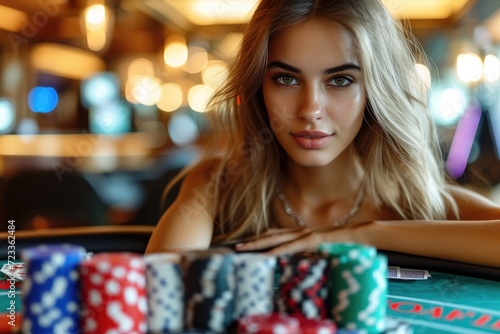 A young woman in casino