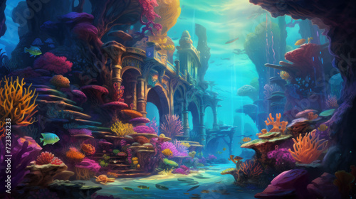 Underwater fantasy with colorful coral reefs