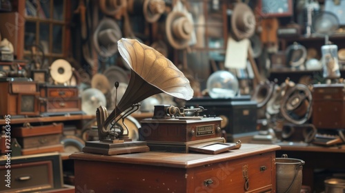 Antique Store Inventory. Old Gramophone, Sewing Machine and Other Early Twenty Century Stuff photo