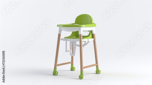 Baby white and green high chair isolated on white background