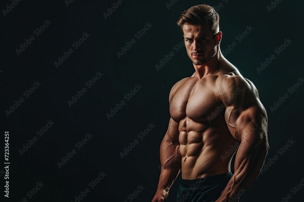 Portrait of muscular bodybuilder on black background