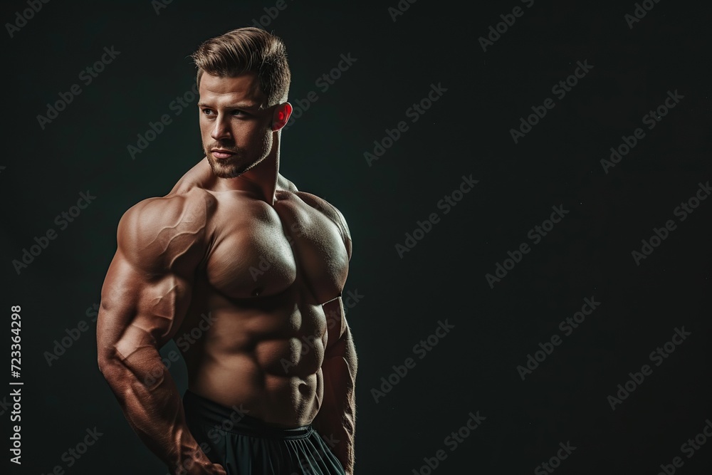 Portrait of muscular bodybuilder on black background