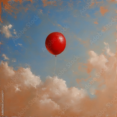Generative AI image of A red balloon is floating in the sky