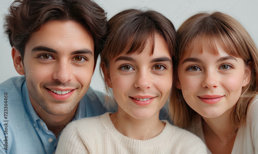 Captivating Harmony: The Genuine Smiles of a Lovely Happy Family Illuminating the Scene Captivating Harmony: The Genuine Smiles of a Lovely Happy Family Illuminating the Scene