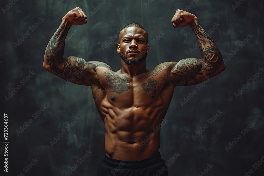 Obraz premium Portrait of muscular bodybuilder on black background