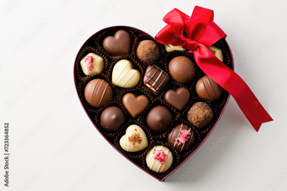 heart-shaped box of chocolates with a red bow, on a white background heart-shaped box of chocolates with a red bow, on a white background