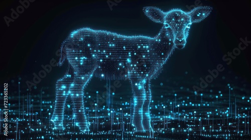  a digital image of a goat standing in the middle of a field with lines and dots all over it's body and it's body, all connected to it's head. © Nadia