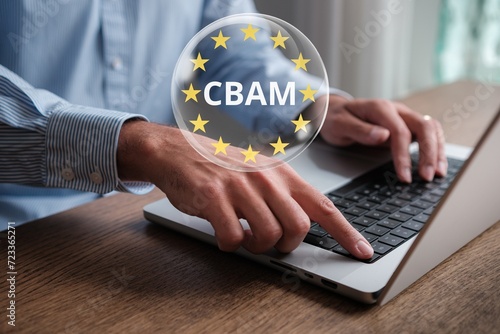 Carbon Border Adjustment Mechanism (CBAM). 
European Carbon Tariff Regulation. CO2 Reduction Concept photo