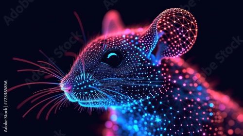  a close up of a mouse with a lot of dots on it's face and a blurry image of a mouse's head in the middle of the image.