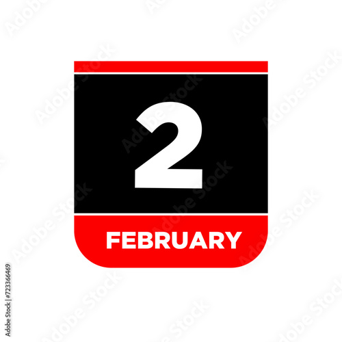 2 Feb calendar day vector icon