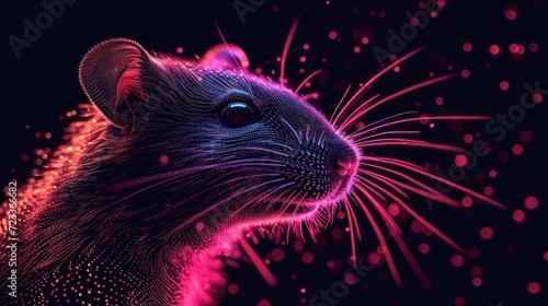  a close up of a rat on a black background with a red and blue light coming out of it's mouth and a black hat on top of it's head. © Nadia