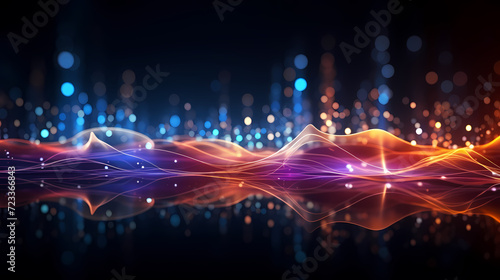 Future digital technology, abstract digital waves and particles on dark background