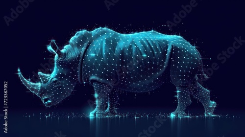  a rhinoceros standing in the middle of a body of water with a lot of dots all over it s body and it s body  it s head.