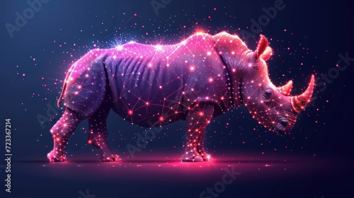  a rhinoceros standing in the middle of a dark background with stars in the shape of a map of the world in the shape of the rhinoceros.