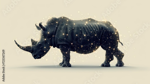  a rhinoceros standing in front of a white background with a lot of stars in the shape of the rhinoceros and the shape of a line of the rhinoceros.