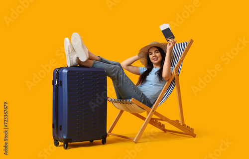 Young woman with passport a...