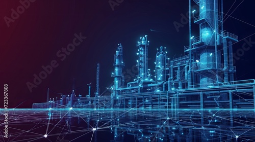 Oil production low poly wireframe banner template. Polygonal naphtha industry, earth mining, mineral resource extraction mesh art illustration. 3D oil refinery, plant equipment with connected dots