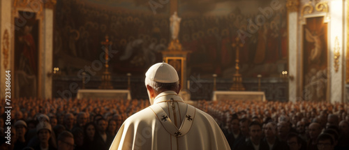 Silhouetted Pope facing a congregation, a powerful moment of faith and leadership
