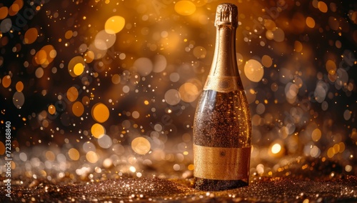 Shimmering with the promise of celebration, a sparkling bottle of champagne illuminates the night with its effervescent liquid and elegant glass vessel