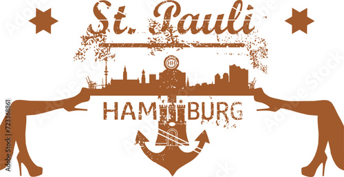 Grunge Vektor Silhouette- Hamburg St. Pauli - Anker und Skyline der Stadt - Sexy Beine Erotik
